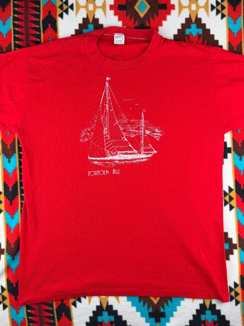 Vintage Tortola BVI Sailboat T Shirt Caribbean Nautical Single Stitch USA XL